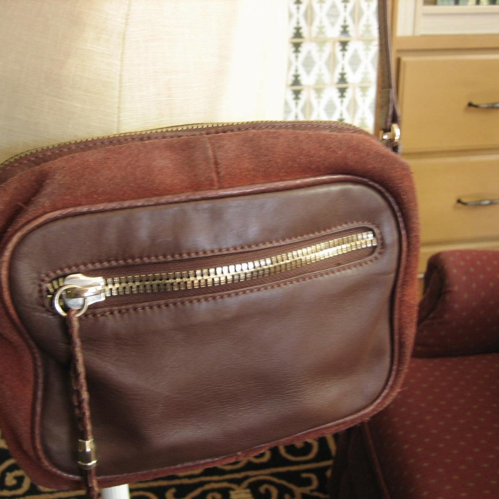 Kelsi Dagger Pebbled Leather Suede Crossbody Bag Zipper Adjustable Strap